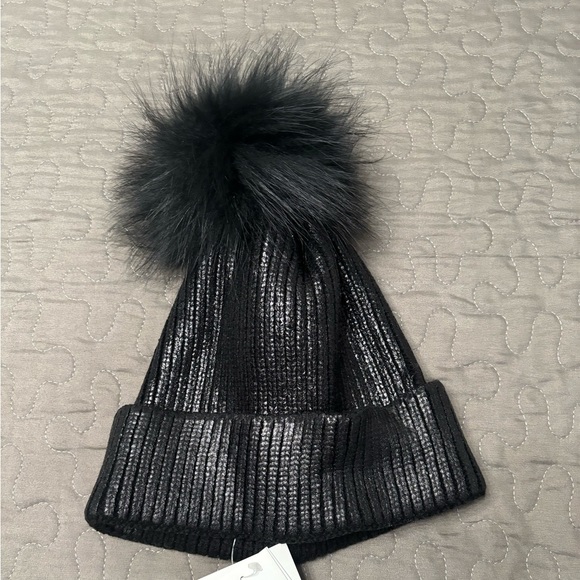 Adrienne Landau real fox fur hat. Black metallic color. Brand new with tags. - Picture 1 of 10